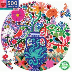 Puslespil 500 brikker rundt - Birds and Flowers fra eeBoo