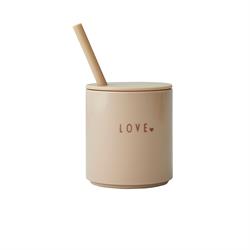 Kids sugerør beige med låg til Tritan drikkeglas fra Design Letters