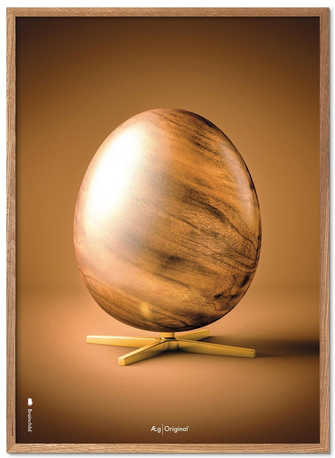 Plakat Ægget figur med brun baggrund 50x70 inkl ramme i lys eg fra Brainchild