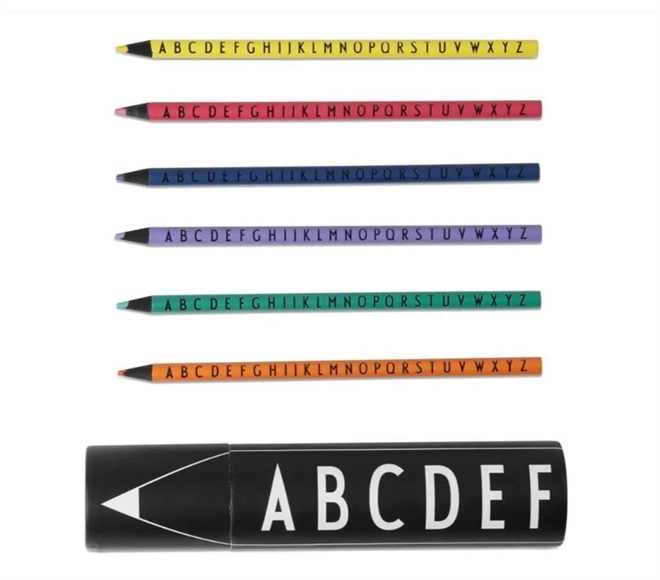 Farveblyanter med Arne Jacobsen typo fra Design Letters