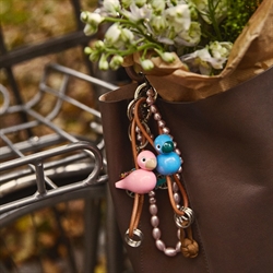 Kay Bojesen fugl blå sølvtonet metal nøglering med naturlæder