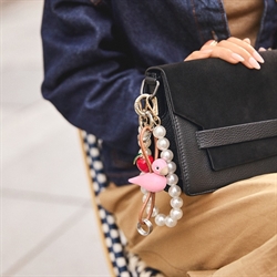 Kay Bojesen fugl rosa sølvtonet metal nøglering med naturlæder