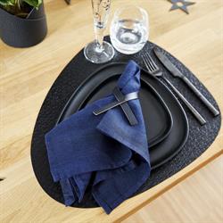 Servietring loop 4 stk vendbar i læder Cloud sort / Nupo Metallic LindDNA