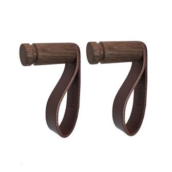 More Hook - 2 stk læder knage i røget eg og brun læder fra Nordic Function