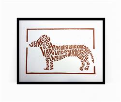 Plakat linoleumstryk Hund brun A3 fra Svanes