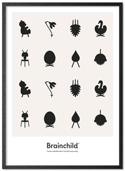 Plakat med Designikoner i gråtone 50x70 cm fra Brainchild