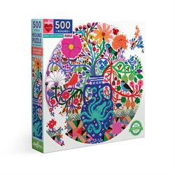 Puslespil 500 brikker rundt - Birds and Flowers fra eeBoo