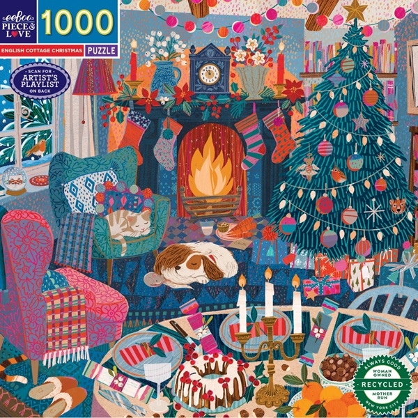 Puslespil 1000 brikker - English cottage christmas fra eeBoo