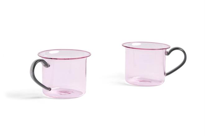 Borosilicate kop sæt af to - rosa med grå hank fra HAY