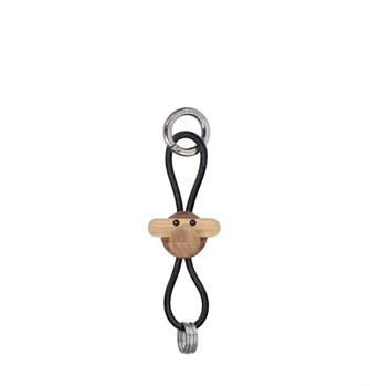Kay Bojesen abe sølvtonet metal nøglering sort læder teak/limba