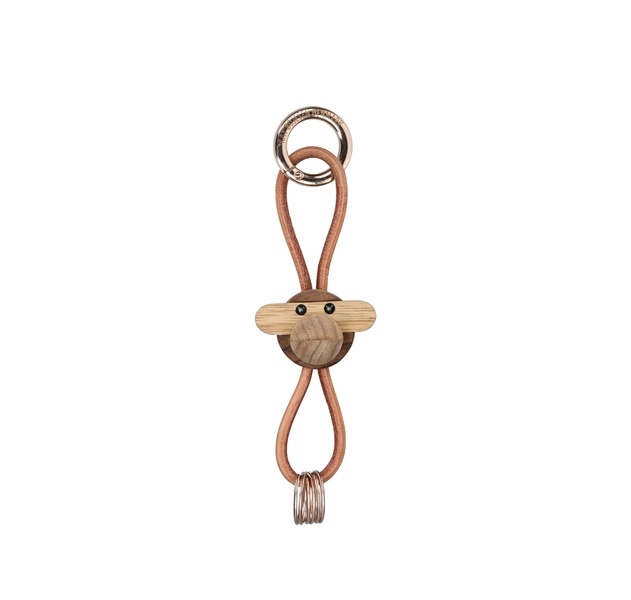 Kay Bojesen abe guldtonet metal nøglering naturlæder teak/limba