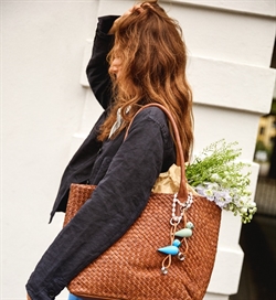 Kay Bojesen fugl sølvtonet metal nøglering med naturlæder i grøn