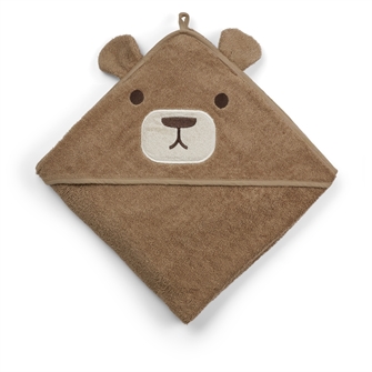 Aki babyhåndklæde med borderet bjørneansigt brun fra nuuroo