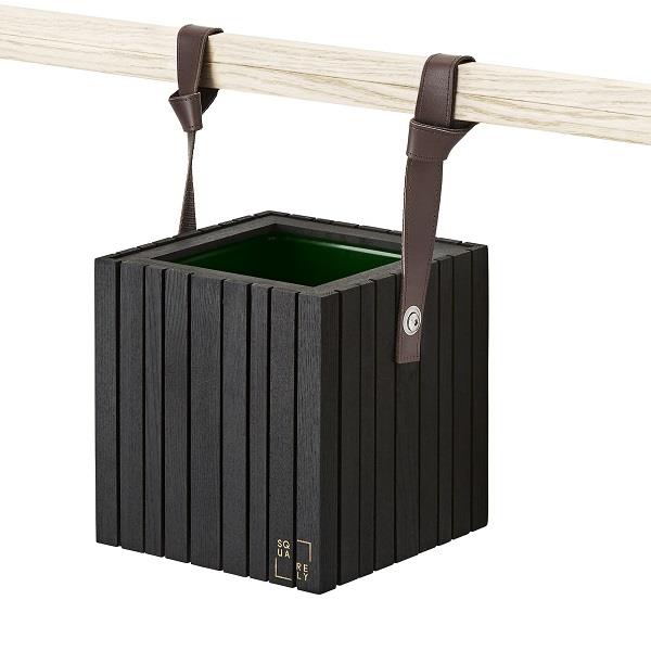 Plantekasse GrowON HoldON i sort ask stropper læder brun 38 cm