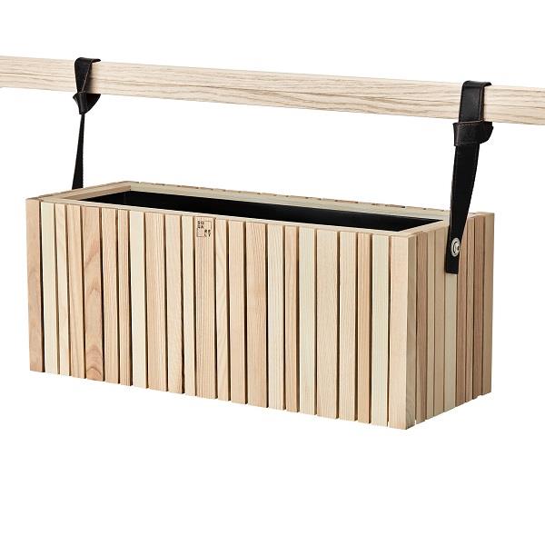 Plantekasse GrowWide HoldOn i natur ask med stropper sort læder 48 cm